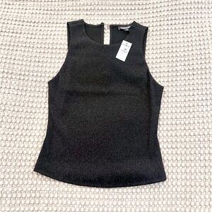 NWT Express Black Sleeveless Shimmer Glitter High Neck Crop Tank Top